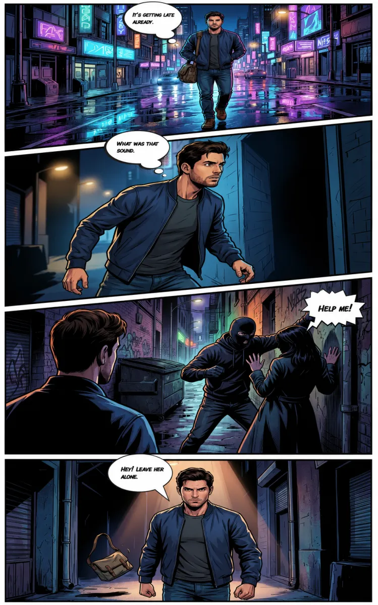 Cinematic neon-city manhwa
