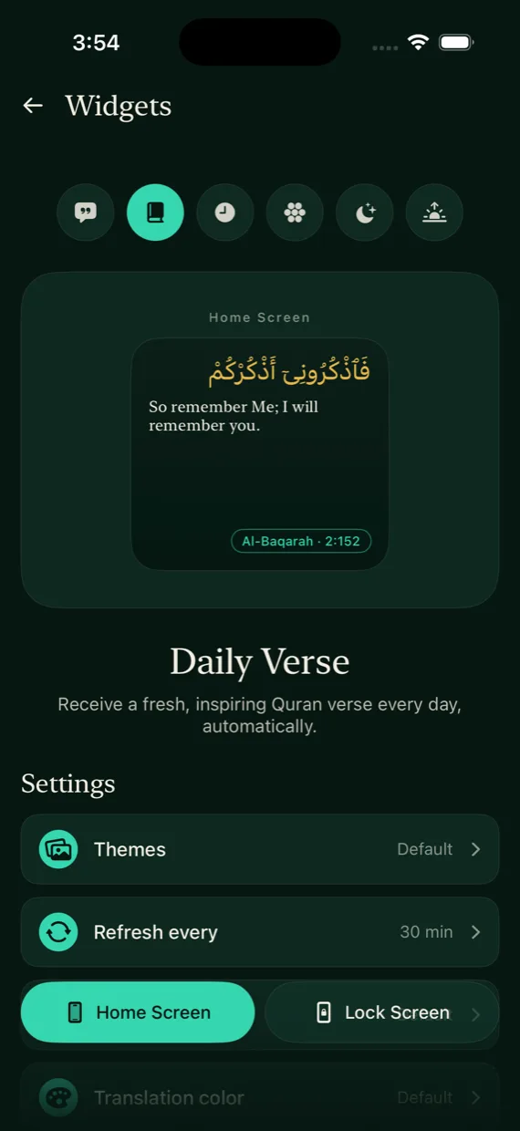 The Daily Verse widget settings