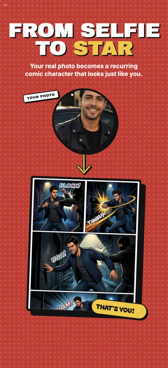 From selfie to star — your photo becomes a recurring comic character