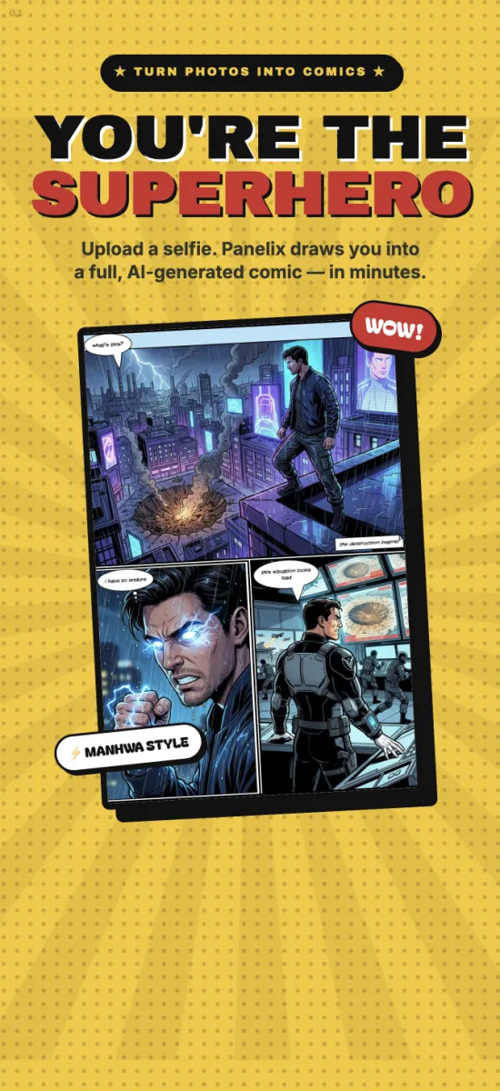 Turn photos into comics — you're the superhero